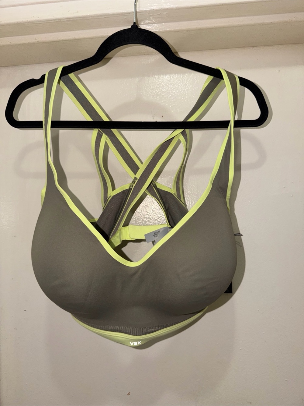 VSX Gray with Neon Yellow Trim Crisscross Sports Bra
